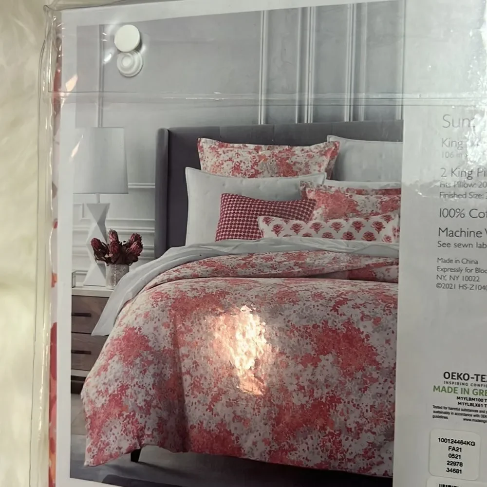 SKY Bloomingdale's Abstract Floral Sunset‎ Coral KING Comforter Cover Set